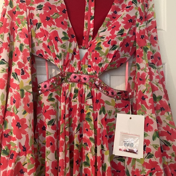 Mac Duggal Floral Print Bell Sleeve A-Line Dress - Picture 5 of 7